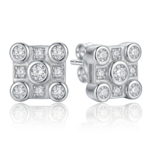 Silver Bold Square Cz Stud Earrings