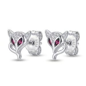 Alternative view of Silver Pink Eyed Jaguar Cz Stud Earrings