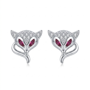 Silver Pink Eyed Jaguar Cz Stud Earrings