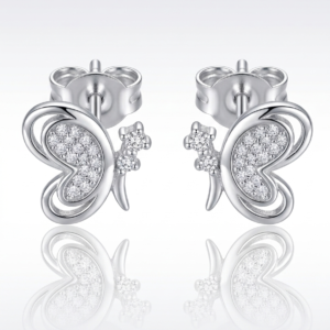 Silver Designer Butterfly String Cz Stud Earrings