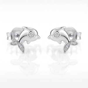 Silver Cute Dolphin Stud Earrings