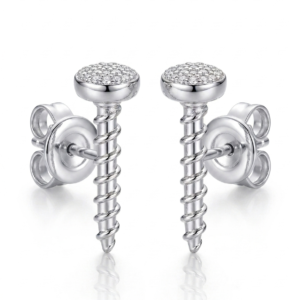 Silver Cz Screw Shaped Stud Earrings