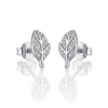 Silver Sleek Leaf Cz Stud Earrings