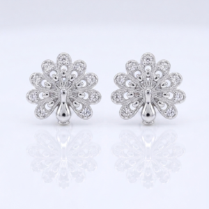 Silver Peacock Cz Stud Earrings