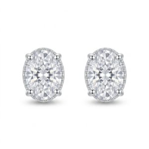Silver Oval Single Solitaire Cz Stud Earrings