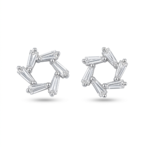 Silver Baguette Cz Hexagonal Stud Earrings