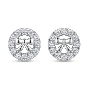 Silver Bow Inside Circle Outlined Cz Stud Earrings