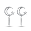 Silver Star & Moon With Drop Bar Earrings