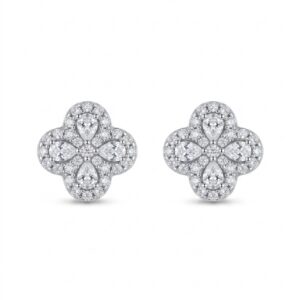 Silver Fancy Cz Clover Stud Earrings
