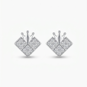 Silver Diamond Queen Stud Earrings