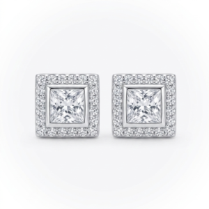 Silver Big Square Solitaire Cz Stud Earrings