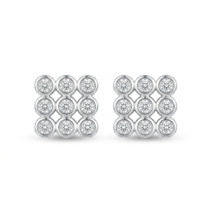 Silver Covered Cz Square Stud Earrings