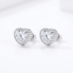 Silver Fluted Heart Single Solitaire Stud Earrings
