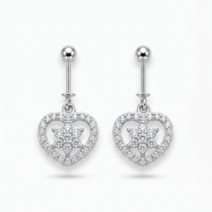 Silver Helix Flower & Heart Cz Drop Earrings