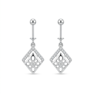 Silver Aura Floral Cz Helix Drop Earrings