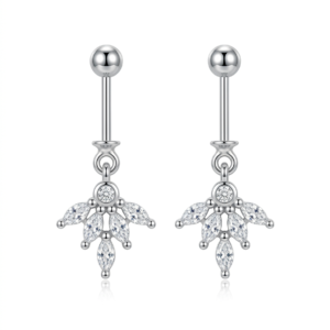 Silver Tiara Marquise Cluster Helix Drop Earrings