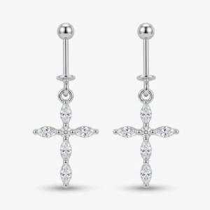 Silver Ethereal Shimmer Cross Helix Drop Earrings