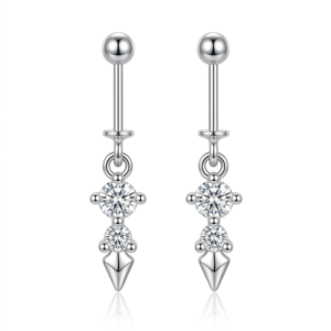 Silver Sparkling CZ Double Solitaire Spike Helix Drop Earrings