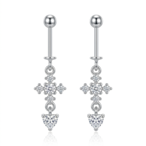 Silver Helix Snowflake With Cz Heart Solitaire Drop Earrings