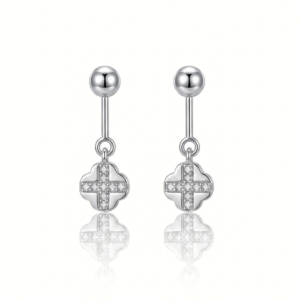 Silver Helix Clover Drop Earrings