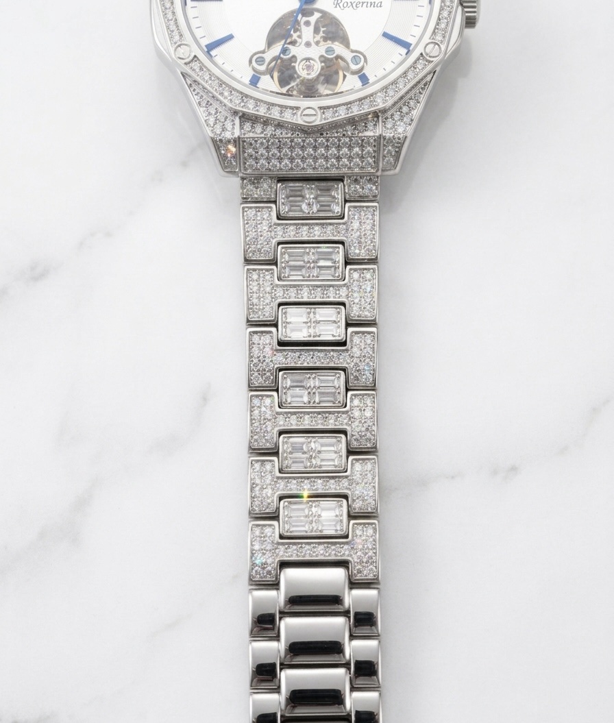 Silver 925 Lunar Brilliance Cz Diamond Automatic Watch For Men - Image 3