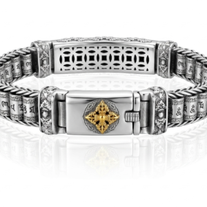 Alternative view of Silver Two-Tone Tibetan Vajra ID Bracelet with Spinning Cylinder Links