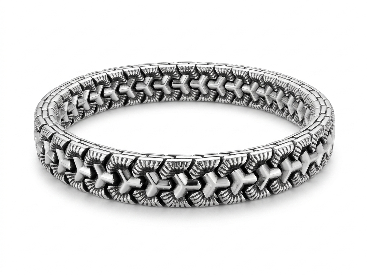 Silver Matrix-Link Oxidized Men's Statement Bracelet