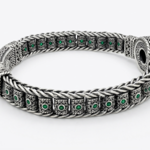 Alternative view of Silver Emerald Green Stone Men's Braided Statement Bracelet
