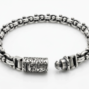 Alternative view of Silver Vintage Oxidised Anchor-Link Bracelet with Textured Barrel Clasp