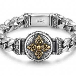 Silver Two-Tone Men’s Spinning Medallion Cuban Link Bracelet