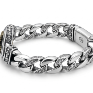 Alternative view of Silver Two-Tone Men’s Spinning Medallion Cuban Link Bracelet