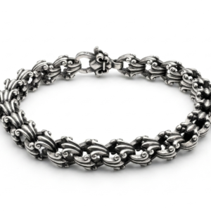 Silver Vintage Oxidised Ornate Link Bracelet for Men
