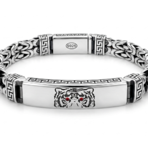 Silver Men’s Byzantine Chain Tiger & Greek Key Bracelet
