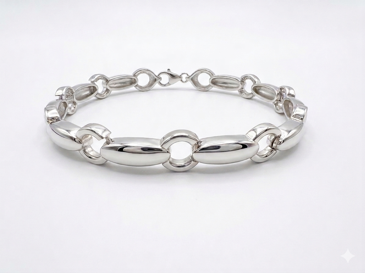 Silver Men's High-Polish Bullet-Link Bracelet