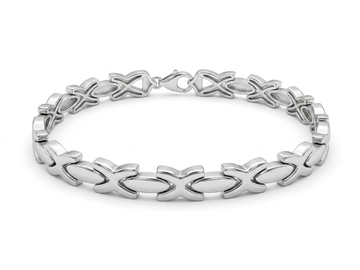 Silver Contemporary Interlocking Capsule Cross Men's Bracelet