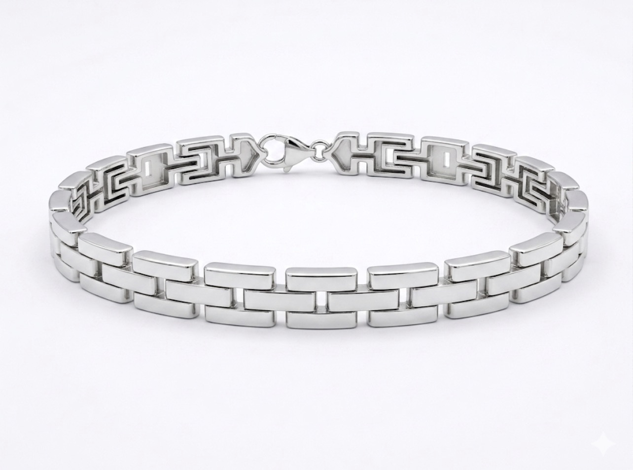 Silver Geometric Interlocking Block Men's Bracelet
