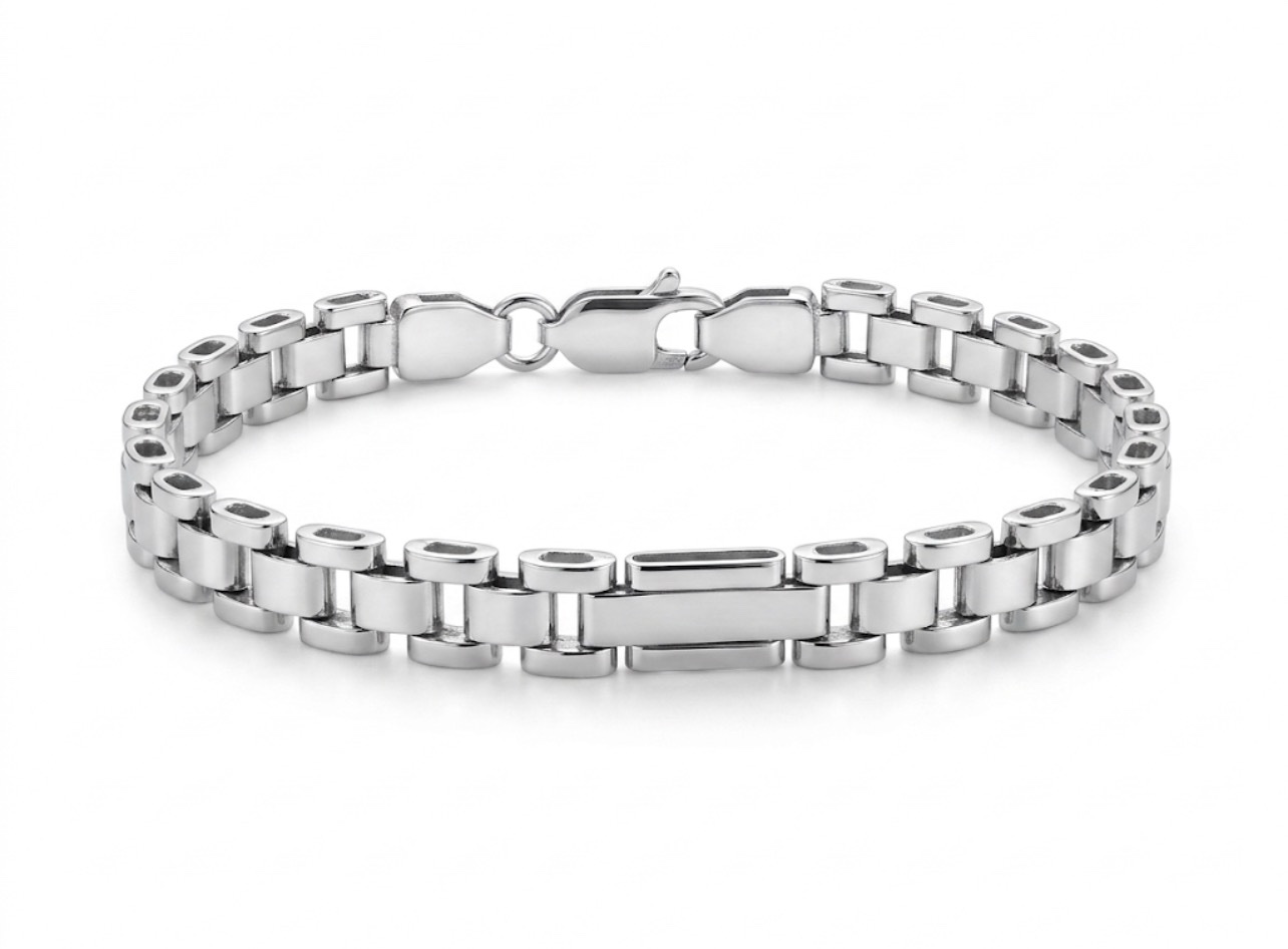 Silver Minimalist Watch-Band Style Men's Bracelet