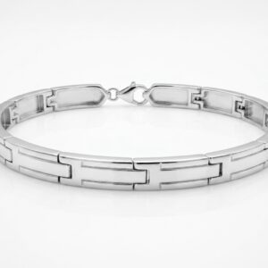 Silver Contemporary Elongated Block H-Link Men's Bracelet