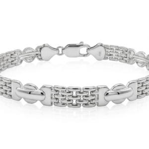 Silver Contemporary Interlocking Mesh & Shield Watch Link Bracelet