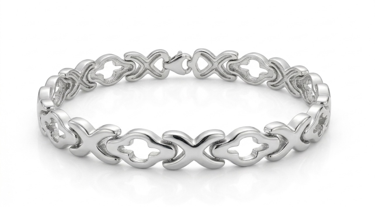 Silver Interlocking Geometric XO Link Bracelet