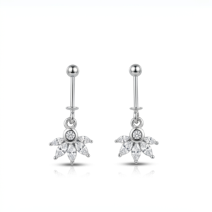 Silver Sunburst Marquise Cluster Helix Earrings