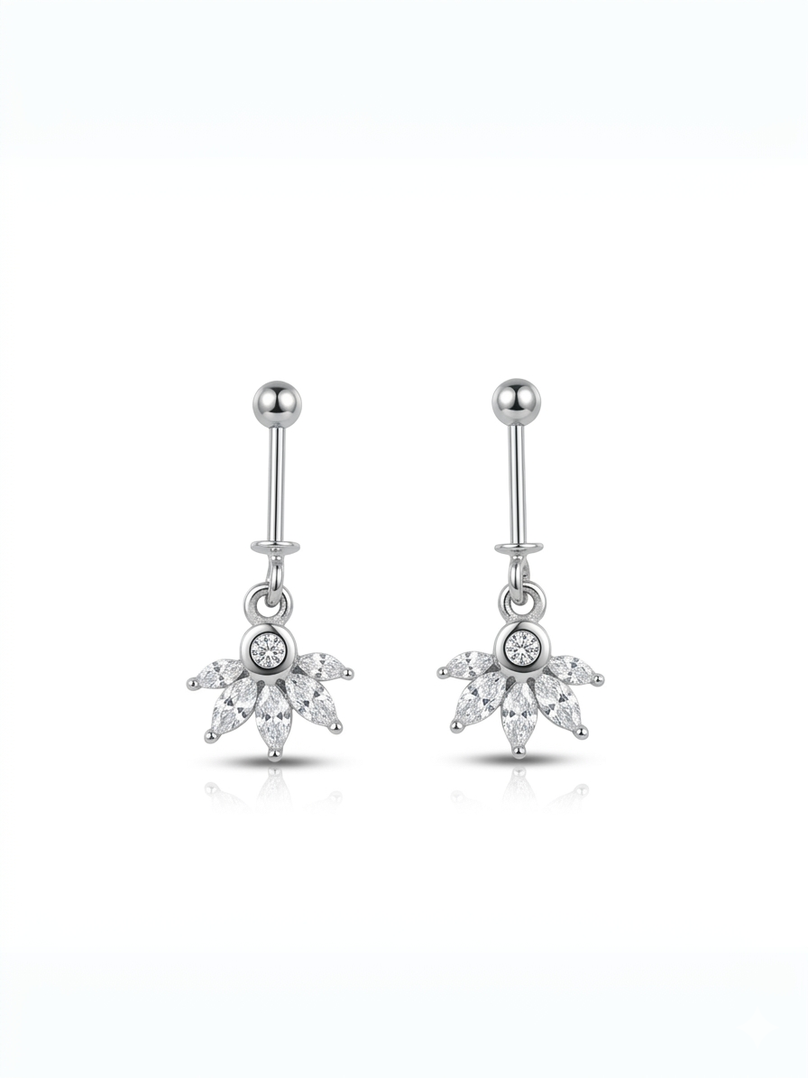 Silver Sunburst Marquise Cluster Helix Earrings