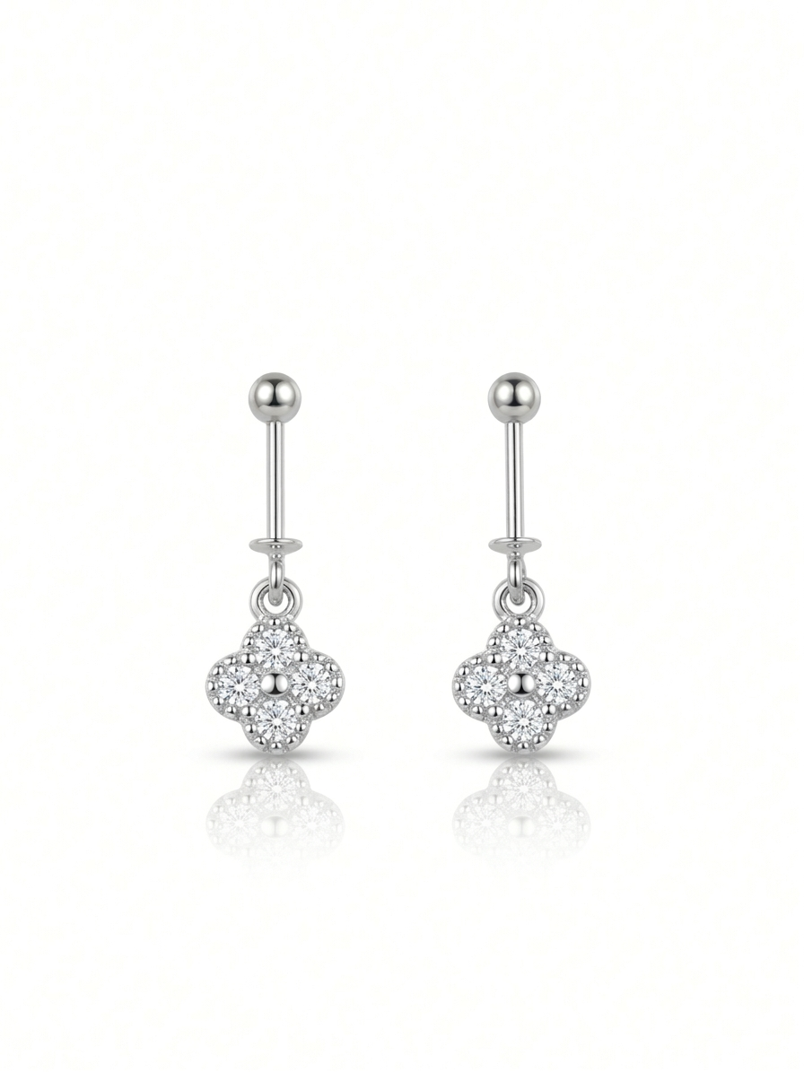 Silver Brilliant Four-Stone Clover Helix Earrings