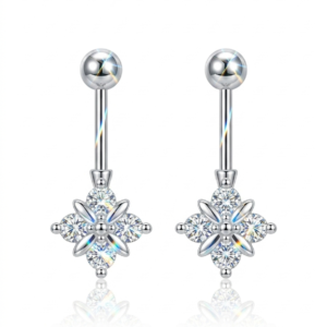 Silver Four-Stone Floral Snowflake Helix Earrings