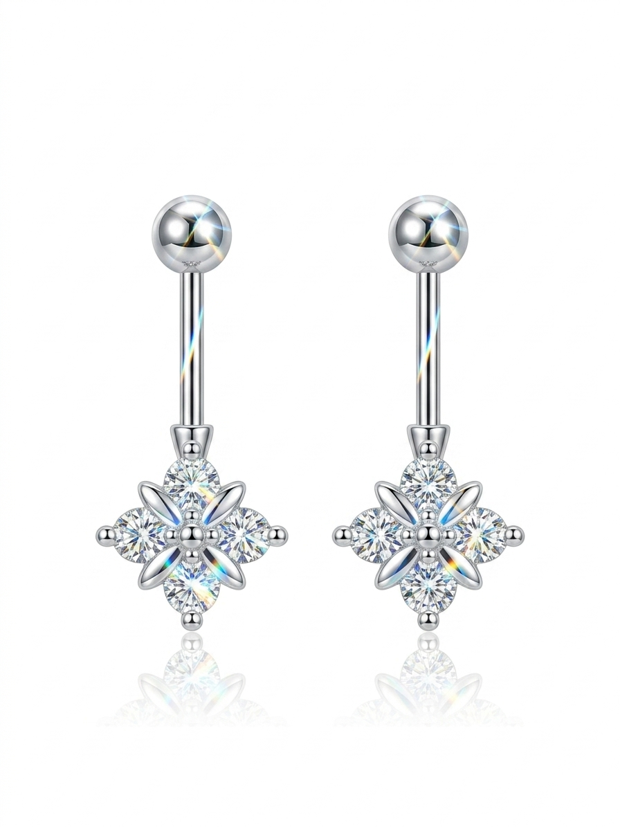 Silver Four-Stone Floral Snowflake Helix Earrings
