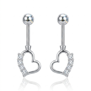 Silver Brilliant Half-Pavé Heart Cz Helix Earrings