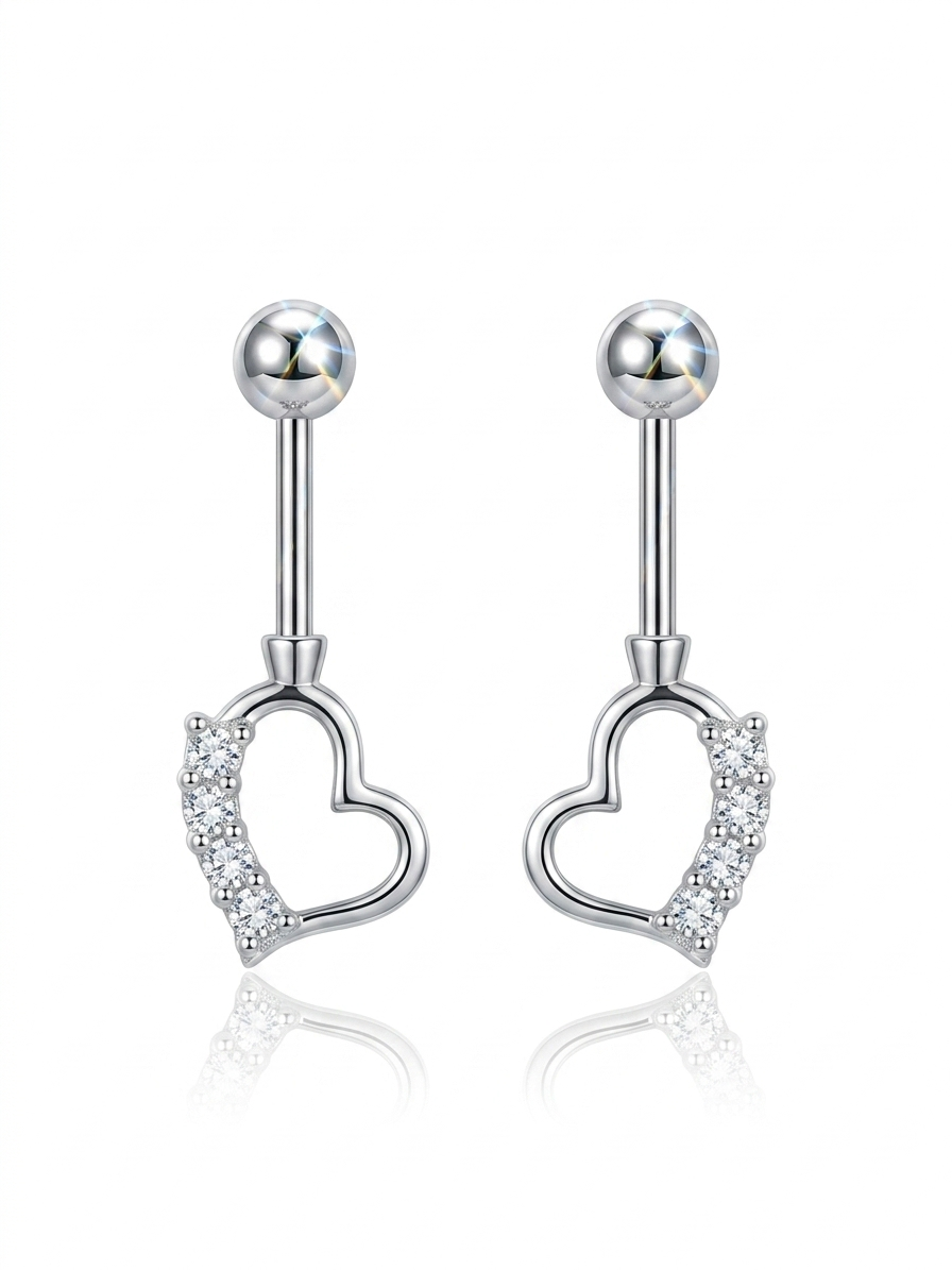 Silver Brilliant Half-Pavé Heart Cz Helix Earrings