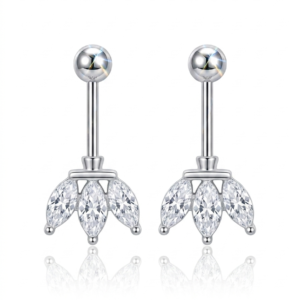 Silver Marquise Lotus Drop Helix Earrings