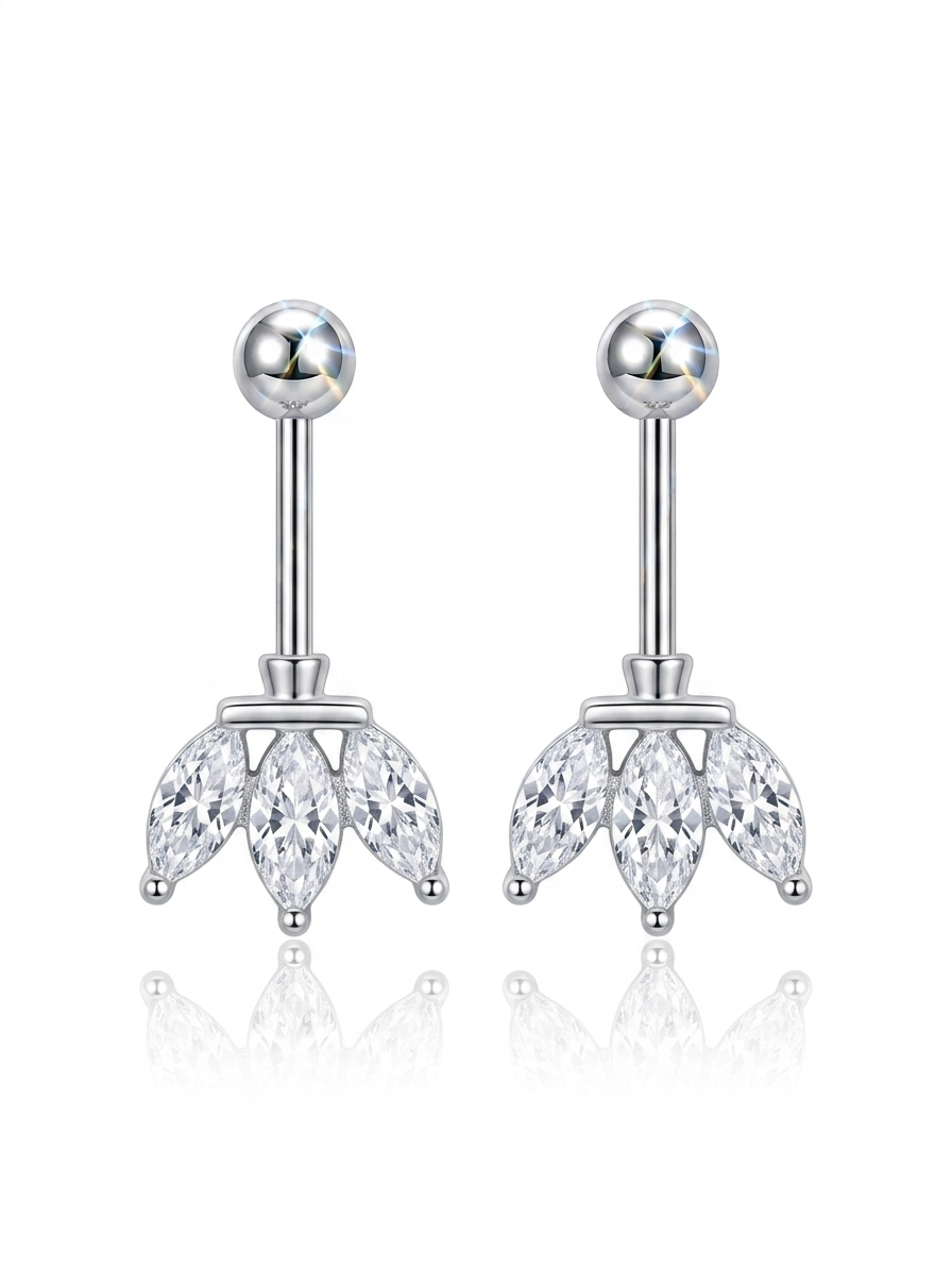 Silver Marquise Lotus Drop Helix Earrings