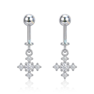 Silver Sparkling Starburst Cross Helix Drop Earrings